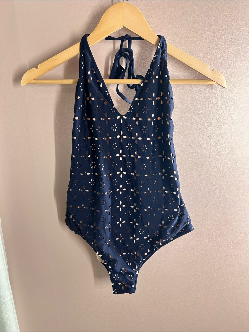 JCrew Women’s Navy Eyelet Halter One-Piece Swimsuit
